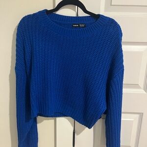 SHEIN Blue Crew Neck Sweater with Textured Knit